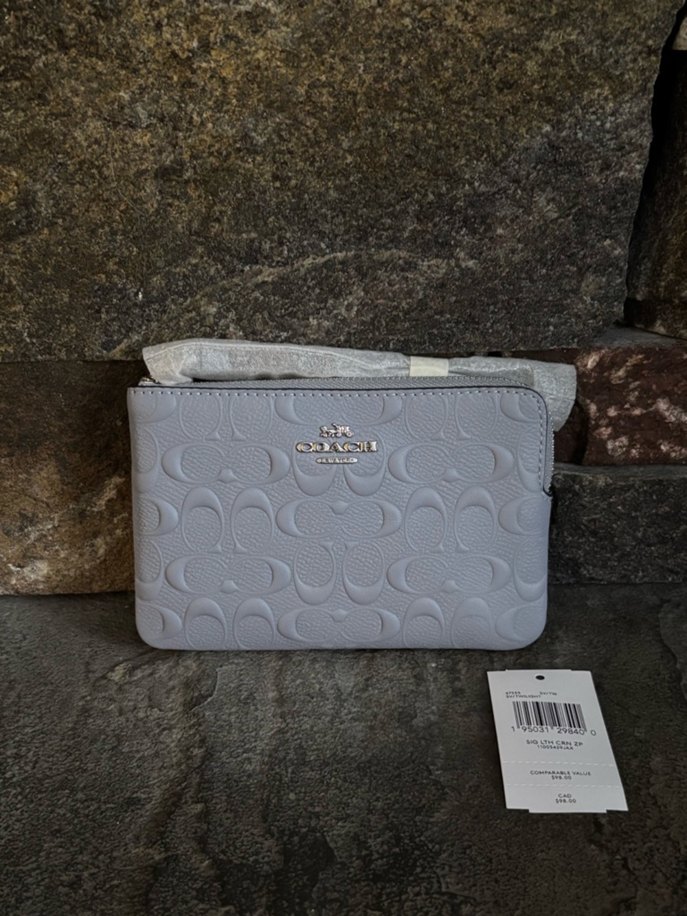 NWT COACH Signature Leather Corner Zip Wristlet